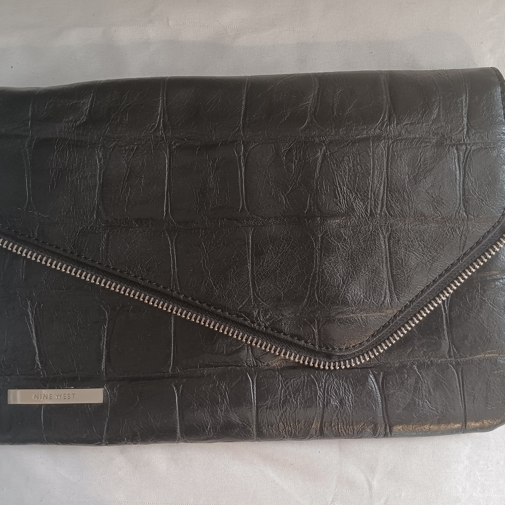 Nine West Black Quilted Interior Clutch with Zipper Pocket